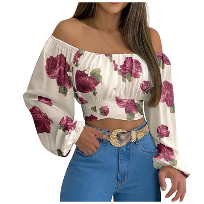 Hot Selling Womens Off Shoulder Cross Tie Long Sleeved Top In Europe and America